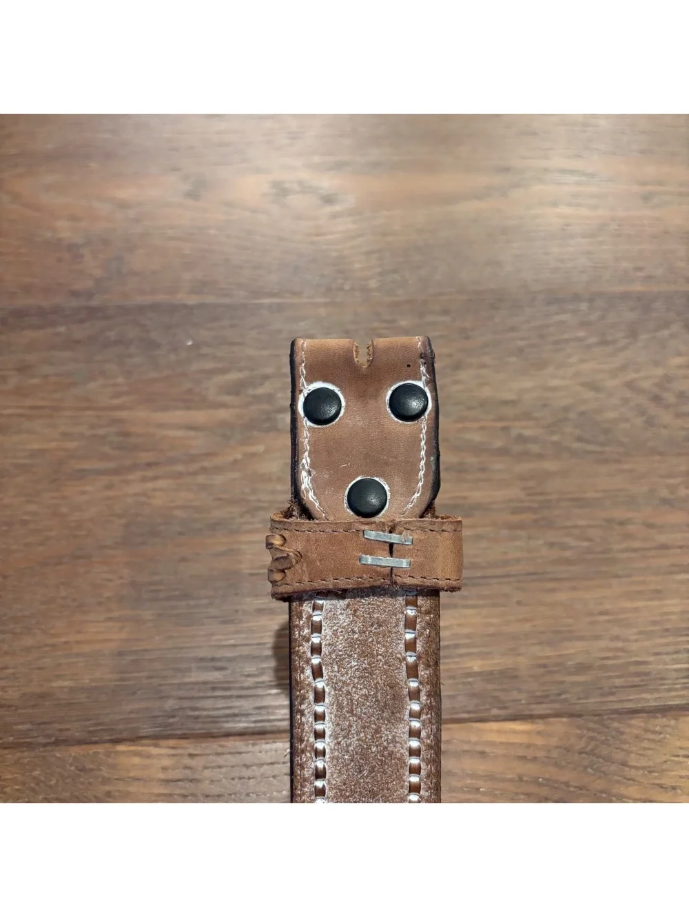 Western Brown Leather Belt with Lace Detail and Silver Conchos, Size 41